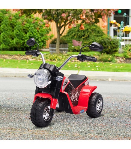 Moto Eléctrica Infantil con 3 Ruedas Moto Eléctrica para Niños de 18-36 Meses Triciclo a Batería 6V con Faro Bocina 72x57x56 cm