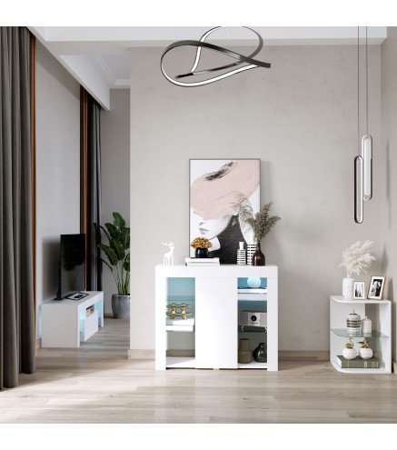 Aparador Moderno con Luces LED Mueble Buffet con 1 Puerta de Alto Brillo Cierre a Presión Estantes Ajustables y Control Remoto 9