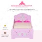 Cama para Niños de +3 Años 143x73x60 cm Cama Infantil de Madera con Estampado de Estrellas, Corazones y Castillo Carga 50 kg par