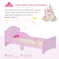 Cama para Niños de +3 Años 143x73x60 cm Cama Infantil de Madera con Estampado de Estrellas, Corazones y Castillo Carga 50 kg par