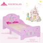 Cama para Niños de +3 Años 143x73x60 cm Cama Infantil de Madera con Estampado de Estrellas, Corazones y Castillo Carga 50 kg par
