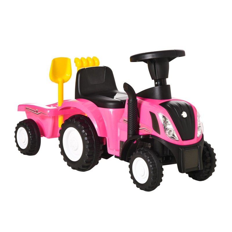 Tractor sin Pedales para Niños de 12-36 Meses con Remolque Extraíble Coche Correpasillos con Bocina Faros Pala Asiento de Suelo
