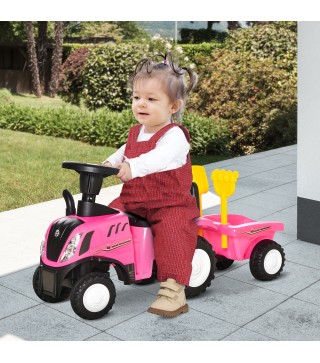 Tractor sin Pedales para Niños de 12-36 Meses con Remolque Extraíble Coche Correpasillos con Bocina Faros Pala Asiento de Suelo