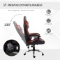 Silla Gaming Silla Racing Giratoria con Altura Ajustable Reclinable de 135° y Cojín Lumbar 63x67x122-130 cm Rojo