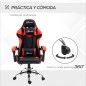Silla Gaming Silla Racing Giratoria con Altura Ajustable Reclinable de 135° y Cojín Lumbar 63x67x122-130 cm Rojo