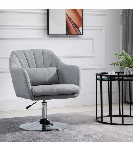 Sillón para Salón Giratorio 360° con Altura Ajustable Respaldo Envolvente Reposabrazos y Cojín 60x60x79-91 cm Gris