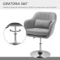 Sillón para Salón Giratorio 360° con Altura Ajustable Respaldo Envolvente Reposabrazos y Cojín 60x60x79-91 cm Gris