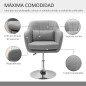 Sillón para Salón Giratorio 360° con Altura Ajustable Respaldo Envolvente Reposabrazos y Cojín 60x60x79-91 cm Gris