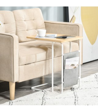 Mesa Auxiliar de Sofá en Forma de C con Bolsa de Almacenaje Extraíble Mesa Lateral para Salón Dormitorio Oficina 37x48x5