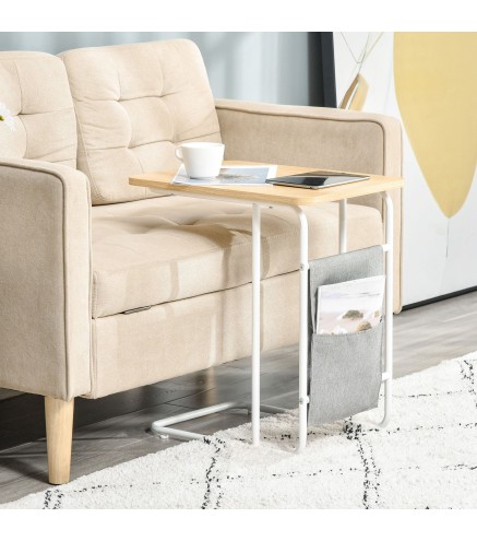 Mesa Auxiliar de Sofá en Forma de C con Bolsa de Almacenaje Extraíble Mesa Lateral para Salón Dormitorio Oficina 37x48x5