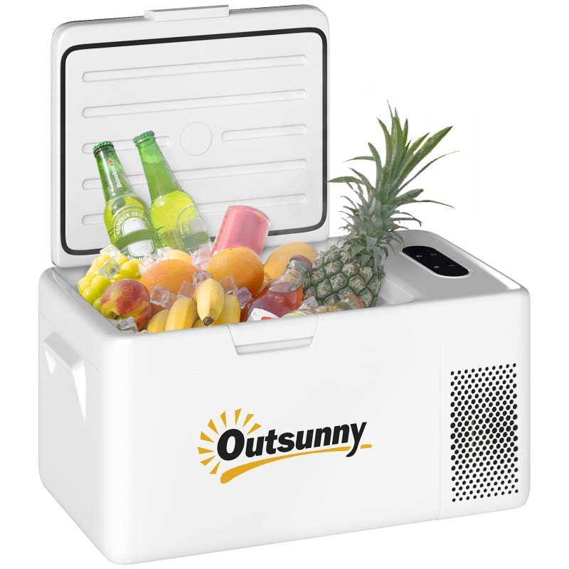 Nevera Portátil Eléctrica 16,8L Refrigerador de Coche 12/24/220V -20℃ a +20 ℃ con Pantalla Luz LED 59x32x28 cm Blanco