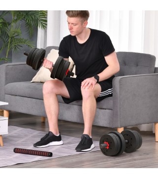 Juego de Mancuernas Ajustables 20 kg 2 en 1 con Barras Conexión y Barra de Extensión para Gimnasio en Casa Negro