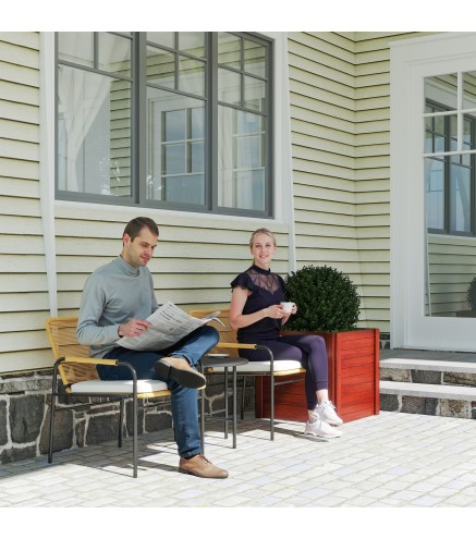Conjunto de Muebles de Jardín de Ratán Sintético con 2 Sillas con Cojines Extraíbles y Mesa con Tablero de Metal Natural
