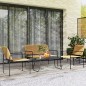 Conjunto de Muebles Jardín Exterior de Ratán de 4 Piezas con Sofá Sillones y Mesa de Tablero de Vidrio Natural