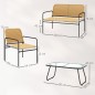 Conjunto de Muebles Jardín Exterior de Ratán de 4 Piezas con Sofá Sillones y Mesa de Tablero de Vidrio Natural