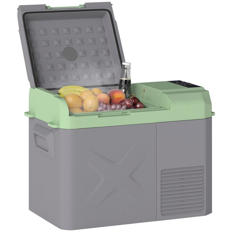 Nevera Portátil Eléctrica 24,2L Refrigerador de Coche 12V-220V -20℃ a +20 ℃ con Pantalla Luz LED 60,2x33,4x41,4 cm Gris