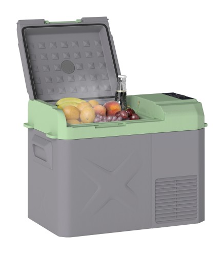 Nevera Portátil Eléctrica 24,2L Refrigerador de Coche 12V-220V -20℃ a +20 ℃ con Pantalla Luz LED 60,2x33,4x41,4 cm Gris