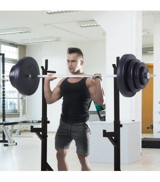 Barra de Pesas Ajustables 70 kg con 8 Discos 1,5kg 5kg 10kg 15kg y 1 Barra en Hogar Gimnasio 170x40,5x40,5 cm Negro