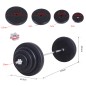 Barra de Pesas Ajustables 70 kg con 8 Discos 1,5kg 5kg 10kg 15kg y 1 Barra en Hogar Gimnasio 170x40,5x40,5 cm Negro