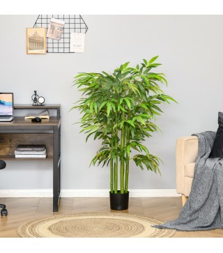 Bambú Artificial 140 cm con Maceta y Cañas Realistas Árbol Sintético Interior para Decoración de Hogar Oficina Interior Verde