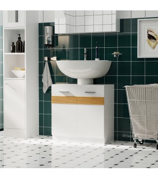 Mueble para Debajo del Lavabo Armario Baño de Suelo de Madera con 2 Puertas y Estante Interior Estilo Moderno 60x30x60,5
