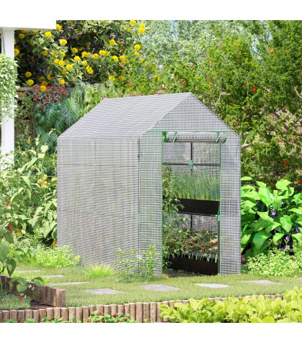 Invernadero de Jardín Vivero Casero con 4 Estantes Puerta Enrollable Cubierta de PE 140g/m² y Marco de Acero para Cultivos Plant