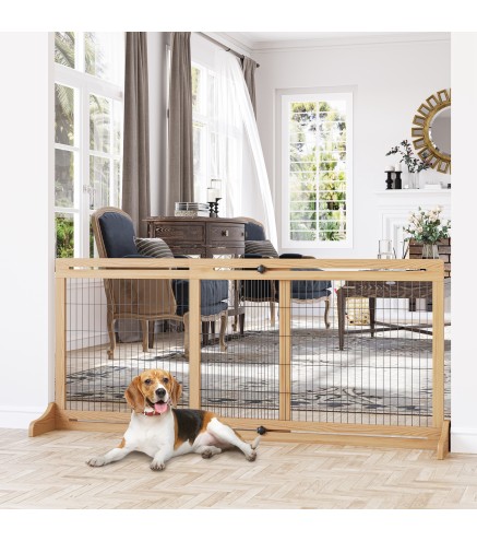Barrera de Seguridad para Perros Extensible Barrera para Perros en Casa de Madera 104-180x36x69 cm Natural