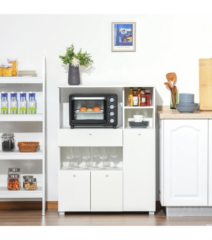 Mueble Auxiliar de Cocina Mueble para Microondas Aparador de Cocina con Cajón Estantes 3 Puertas 3 Compartimientos Diseñ