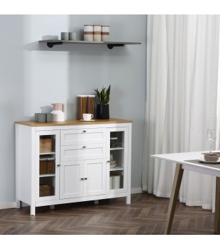 Aparador de Cocina con Armario 2 Cajones 2 Puertas de Vidrio y Estantes Ajustables Muebles Auxiliar de Almacenaje para C