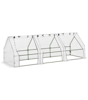 Invernadero de Exterior Invernadero de Jardín 270x90x90 cm Tipo Caseta con 3 Ventanas Marco de Acero y Cubierta de PE 140g/㎡ par