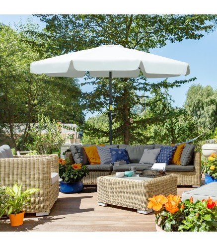 Parasol de Jardín de Aluminio Ø266x248,5 cm con Ángulo Ajustable Protección UV50+ Techo de Ventilación y Manivela Beige