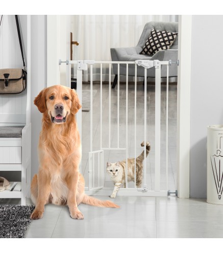 Barrera de Seguridad para Perros Barrera para Mascotas Extensible con Puerta Pequeño Cierre Automático y Sistema de Doble Bloque