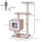 Árbol Rascador para Gatos de Madera 71,5x49,5x120 cm Torre de Gato con Cueva Plataformas Postes Rascadores de Sisal Cojines de F