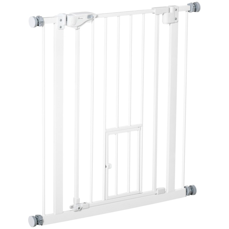Barrera de Seguridad Extensible con Puerta Pequeño Cierre Automático y Sistema de Doble Bloqueo 74-80x76,2 cm Blanco