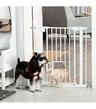 Barrera de Seguridad Extensible con Puerta Pequeño Cierre Automático y Sistema de Doble Bloqueo 74-80x76,2 cm Blanco