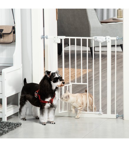 Barrera de Seguridad Extensible con Puerta Pequeño Cierre Automático y Sistema de Doble Bloqueo 74-80x76,2 cm Blanco