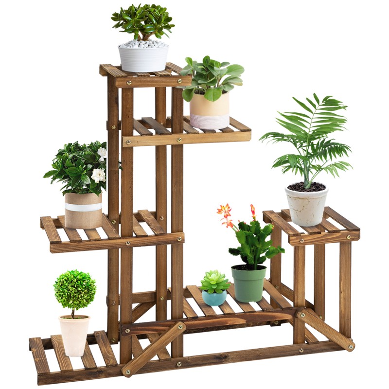 Soporte de Madera para Flores Estantería Decorativa para Macetas Plantas con 6 Estantes Interior y Exterior para Jardín Balcón T