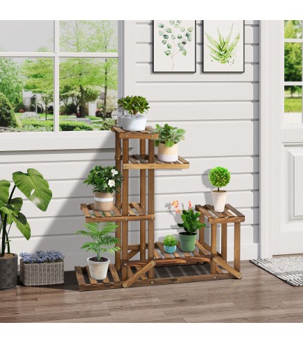 Soporte de Madera para Flores Estantería Decorativa para Macetas Plantas con 6 Estantes Interior y Exterior para Jardín Balcón T