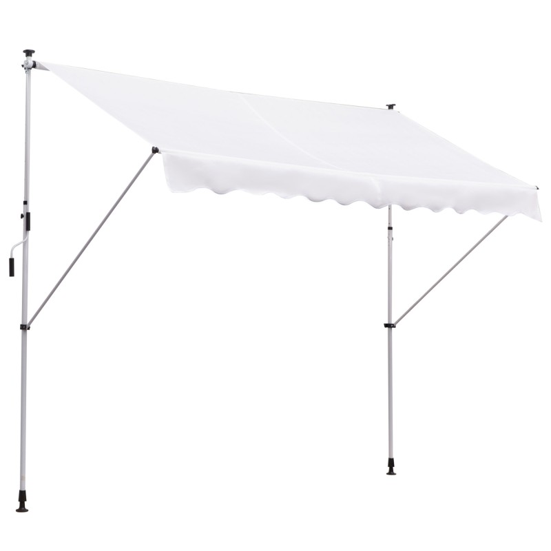 Toldo Manual Retráctil 300x150x170-280 cm con Altura Ajustable Manivela y Protección Solar para Terraza Blanco
