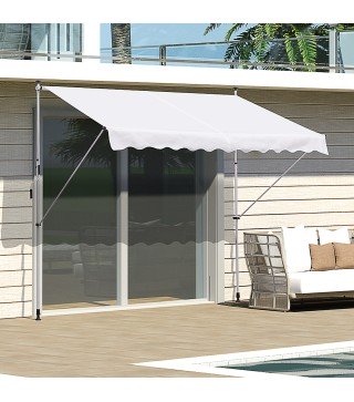 Toldo Manual Retráctil 300x150x170-280 cm con Altura Ajustable Manivela y Protección Solar para Terraza Blanco