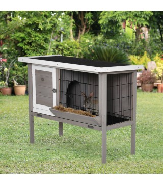 Conejera de Madera Exterior Jaula Elevada para Conejos Cobayas Animales Pequeños con Techo Asfáltico Abatible Comedero Bandejas