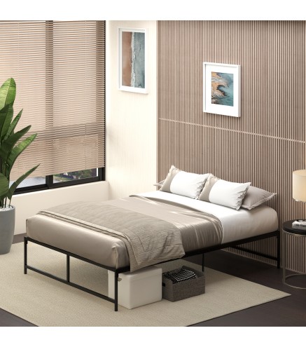 Marco de Cama Doble 135x190 cm con Patas de 35 cm Estructura de Cama Matrimonio con Espacio Bajo de Almacenamiento Negro