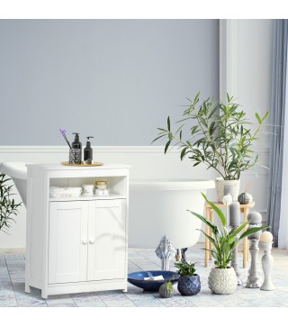 Armario Auxiliar de Baño con 2 Puertas Estante Interior Ajustable y Compartimento Abierto Mueble de Baño para Salón Coci