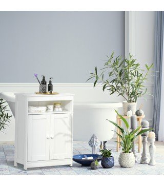 Armario Auxiliar de Baño con 2 Puertas Estante Interior Ajustable y Compartimento Abierto Mueble de Baño para Salón Cocina 60x30