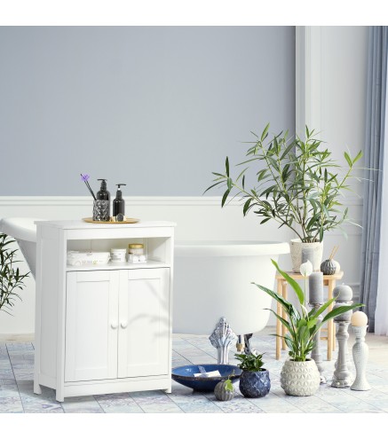 Armario Auxiliar de Baño con 2 Puertas Estante Interior Ajustable y Compartimento Abierto Mueble de Baño para Salón Cocina 60x30