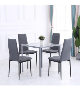 Mesa de Comedor de Cristal Mesa de Cocina Cuadrada para 4 Personas con Patas de Metal para Salón 75x75x75 cm Gris