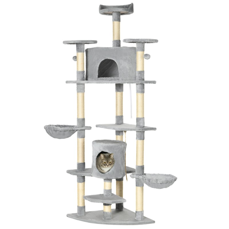 Árbol Rascador para Gatos 200 cm Torre para Gatos con 2 Cuevas 2 Hamacas Cama Postes de Sisal 60x60x200 cm Gris Árbol Rascador para Gatos 200 cm Torre para Gatos con 2 Cuevas 2 Hamacas Cama Postes de Sisal 60x60x200 cm Gris