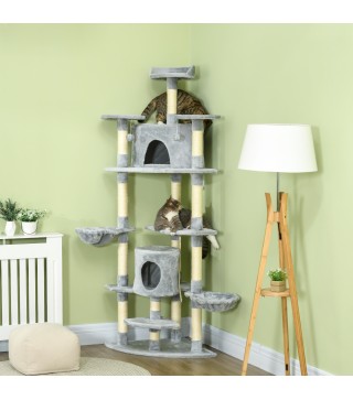 Árbol Rascador para Gatos 200 cm Torre para Gatos con 2 Cuevas 2 Hamacas Cama Postes de Sisal 60x60x200 cm Gris