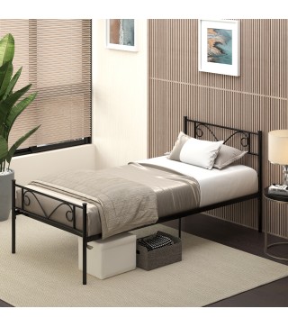 Marco de Cama Individual de Metal 31 cm para Colchón 90x190 cm con Cabecera Forma de Mariposa 95x196x100 cm Negro