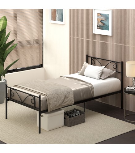 Marco de Cama Individual de Metal 31 cm para Colchón 90x190 cm con Cabecera Forma de Mariposa 95x196x100 cm Negro